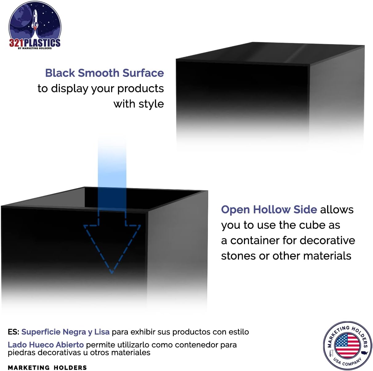 Glossy Black Acrylic Display Riser with One Open Side