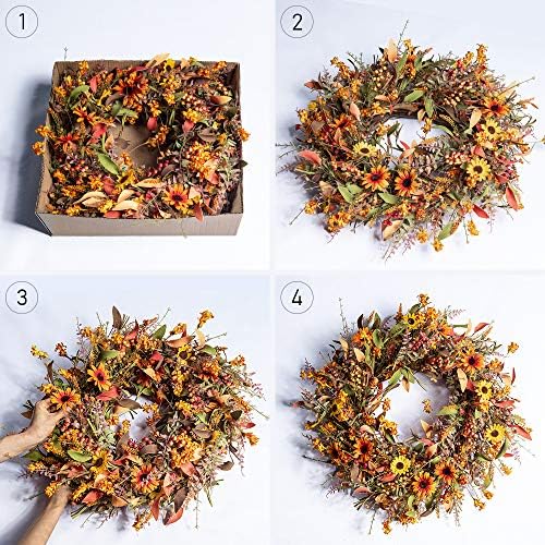 24 Inch Artificial Fall Wreath for Front Door