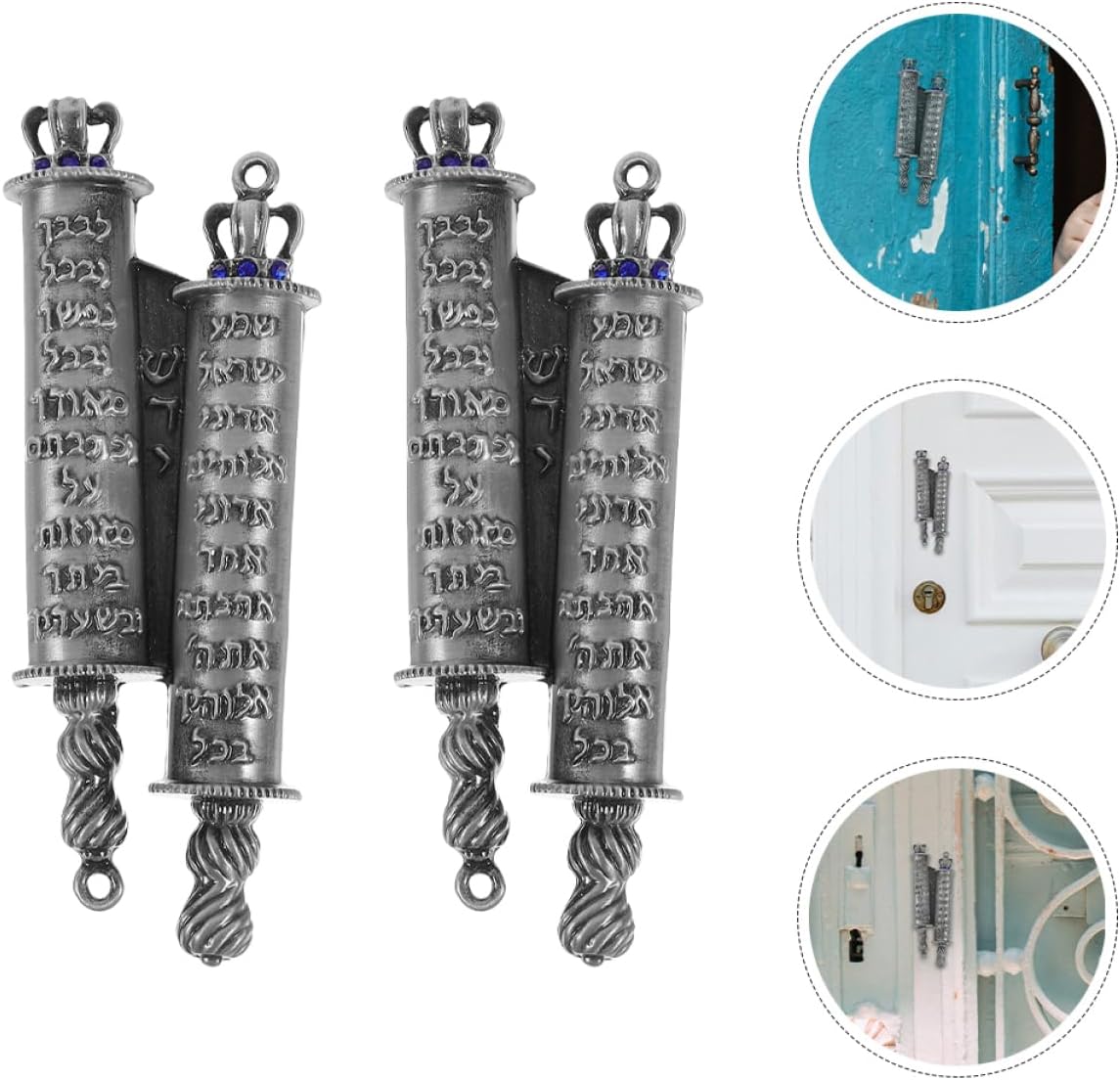 2 Piece Metal Mezuzah Set with Engraved Blessings for Front Door