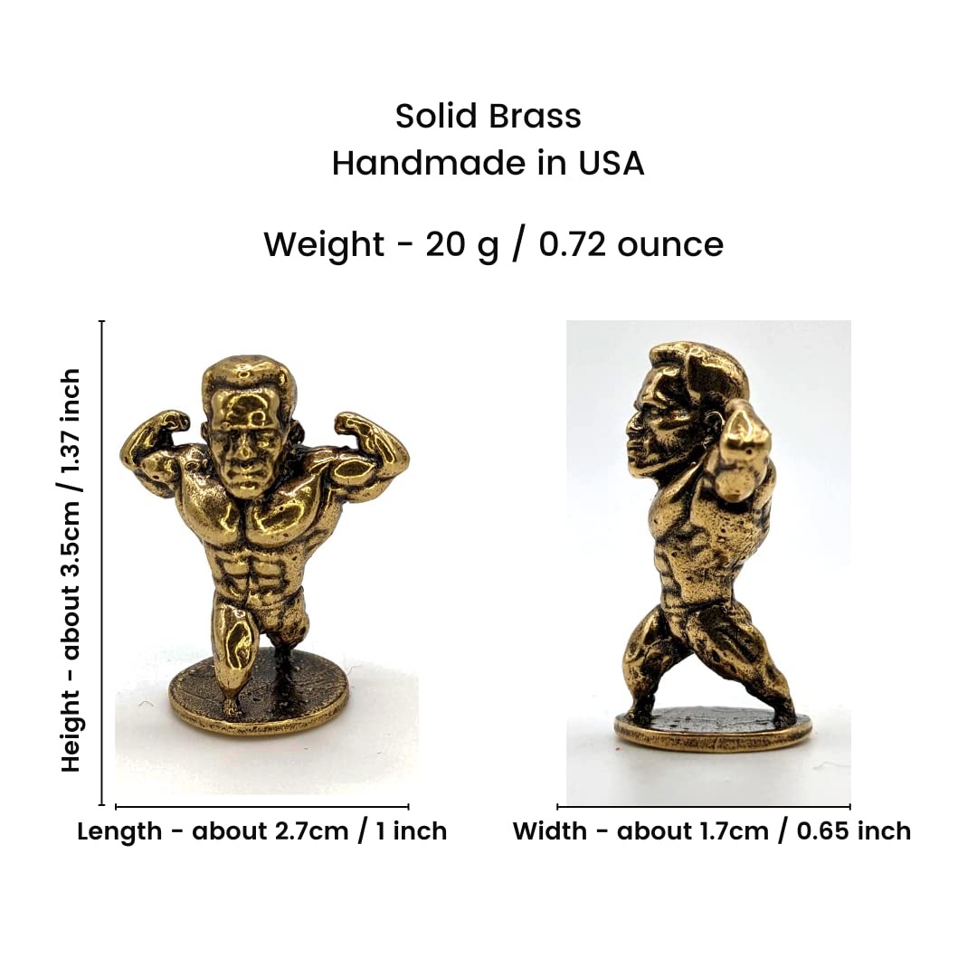 Brass Weightlifter Sculpture - Miniature Bodybuilder Statue