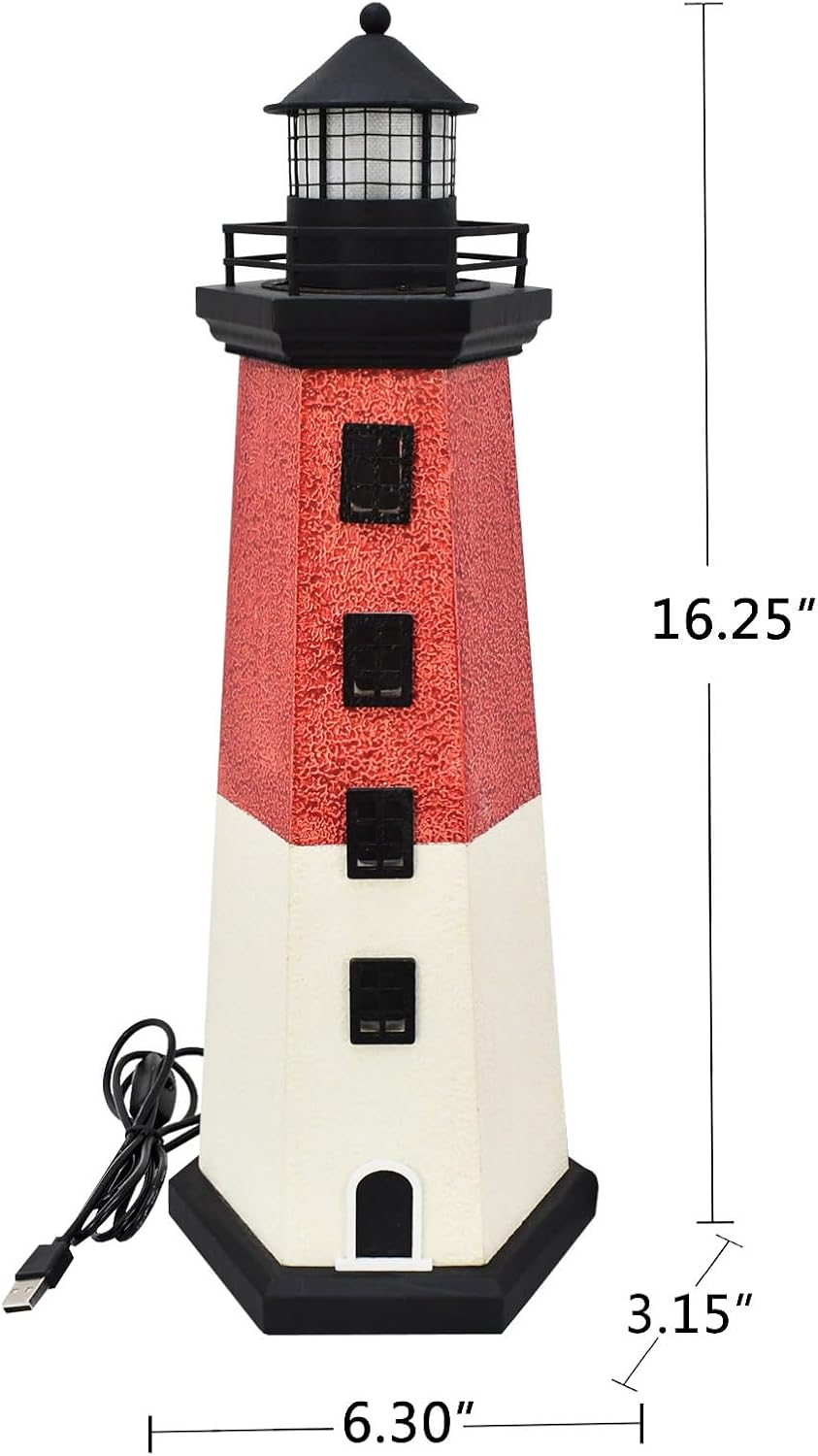 Morning View Lighthouse Decor 1625 Red Wooden Nautical Figurine