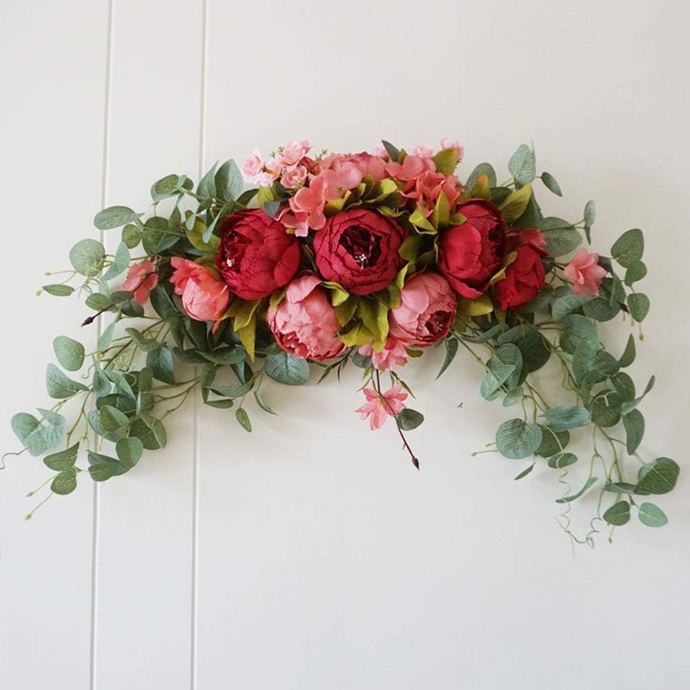 30 Inch Artificial Flower Swag Red Peony Arch Wreath