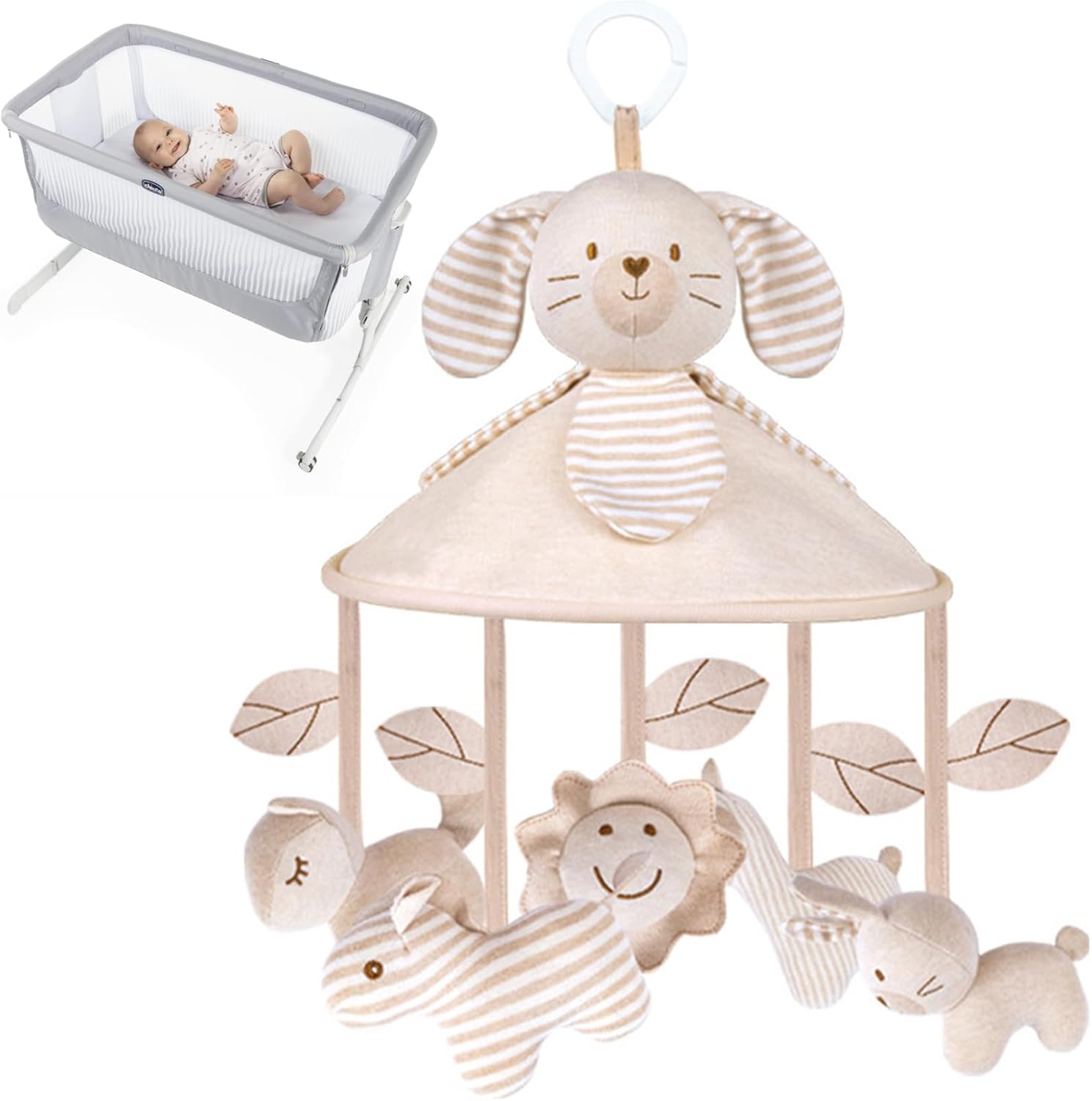 Baby Crib Mobile with Music Box and Squeaker Rattles