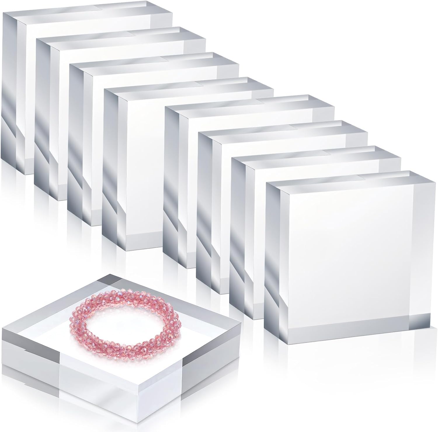 8 Pcs Acrylic Blocks Display Stand for Jewelry Trophy and Crystal Showcases