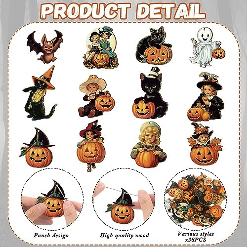 36 Pcs Halloween Hanging Wooden Decorations Set