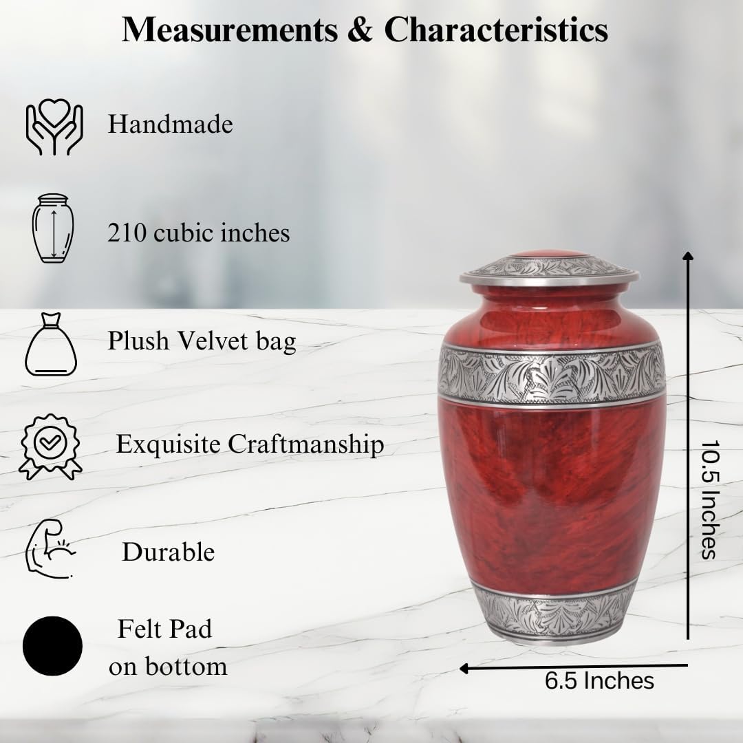 Home Elm Red Cremation Urn for Adult Ashes - Holds 210 Cubic Inches
