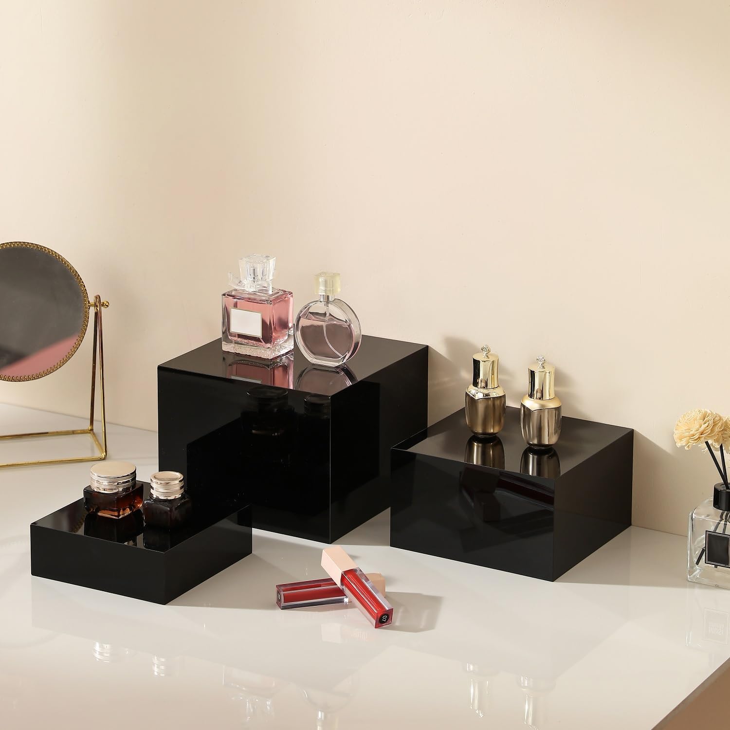 Sets of 3 Acrylic Risers with Hollow Bottoms for Display