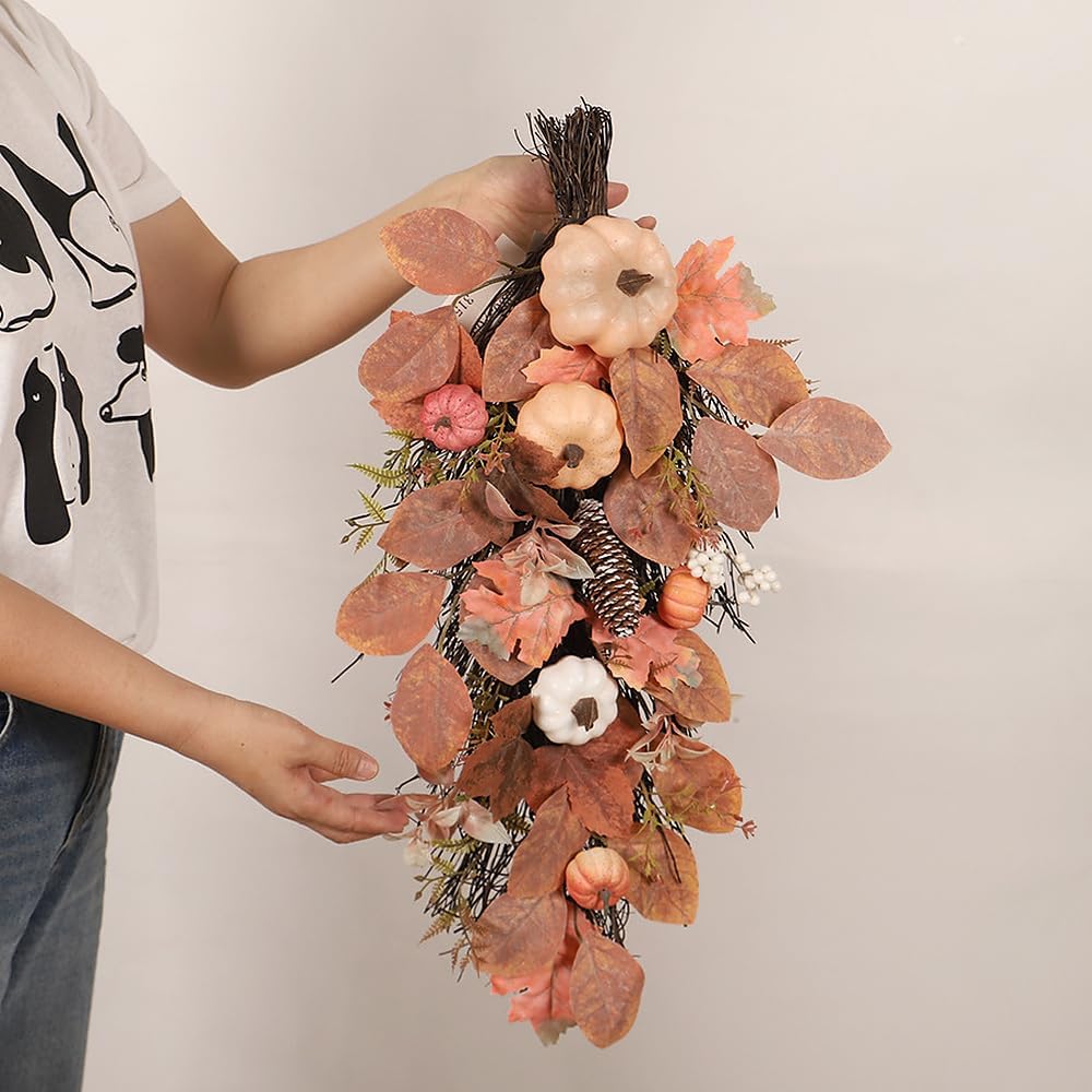 Artificial Fall Teardrop Wreath 26 Inch Seasonal Decor