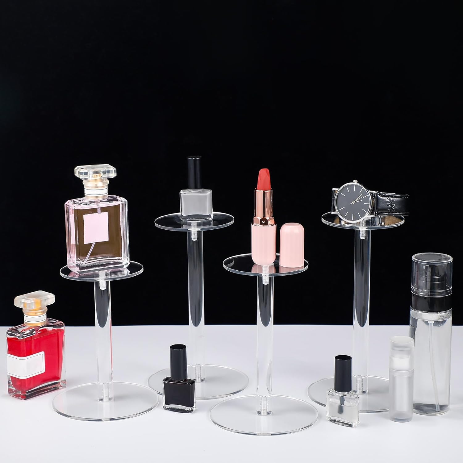 Soaoo 4 Round Acrylic Display Stands Set for Jewelry Hats Watches