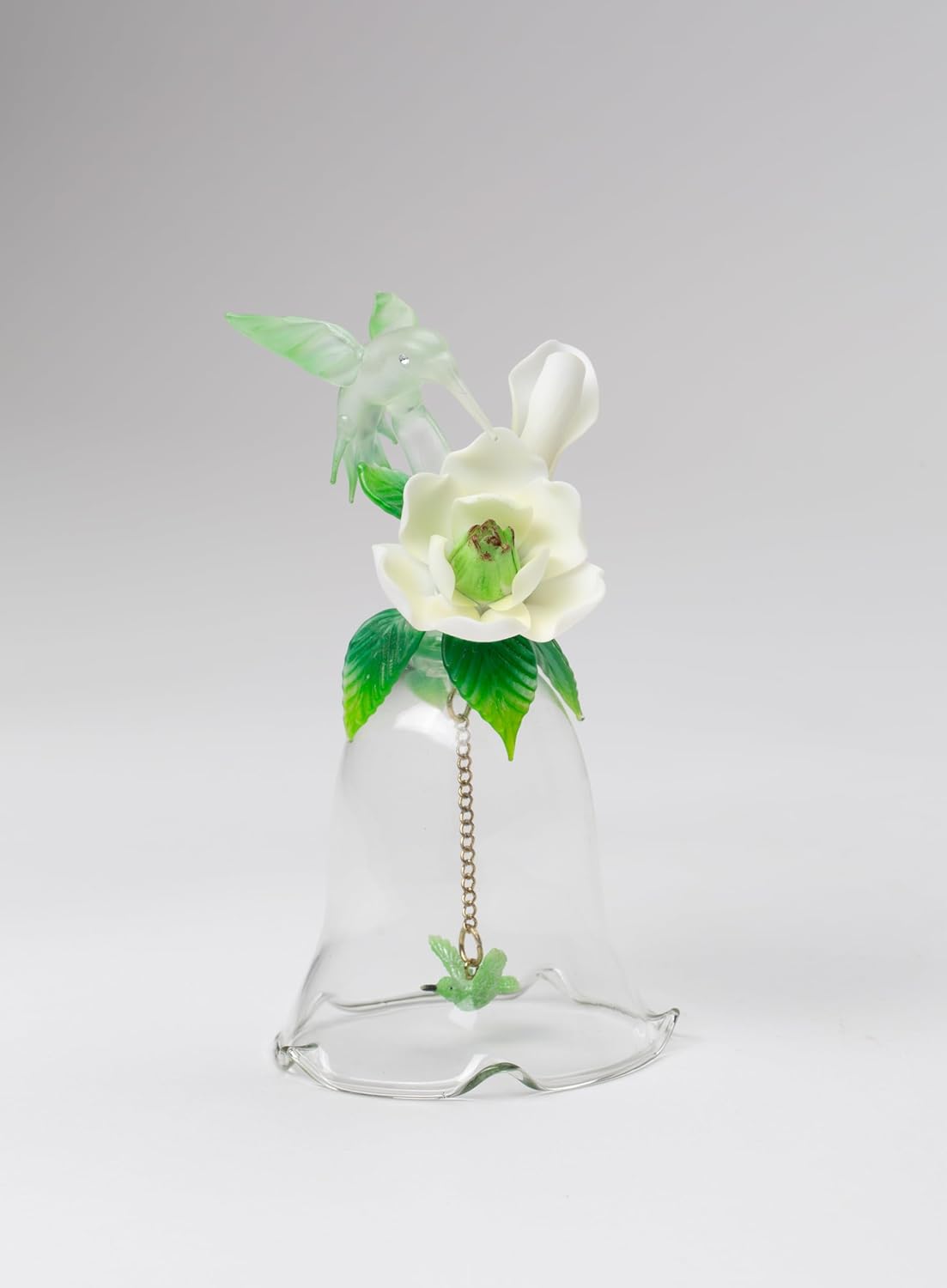 Fine Hand Blown Glass Hummingbird with Porcelain Magnolia Flower Figurine