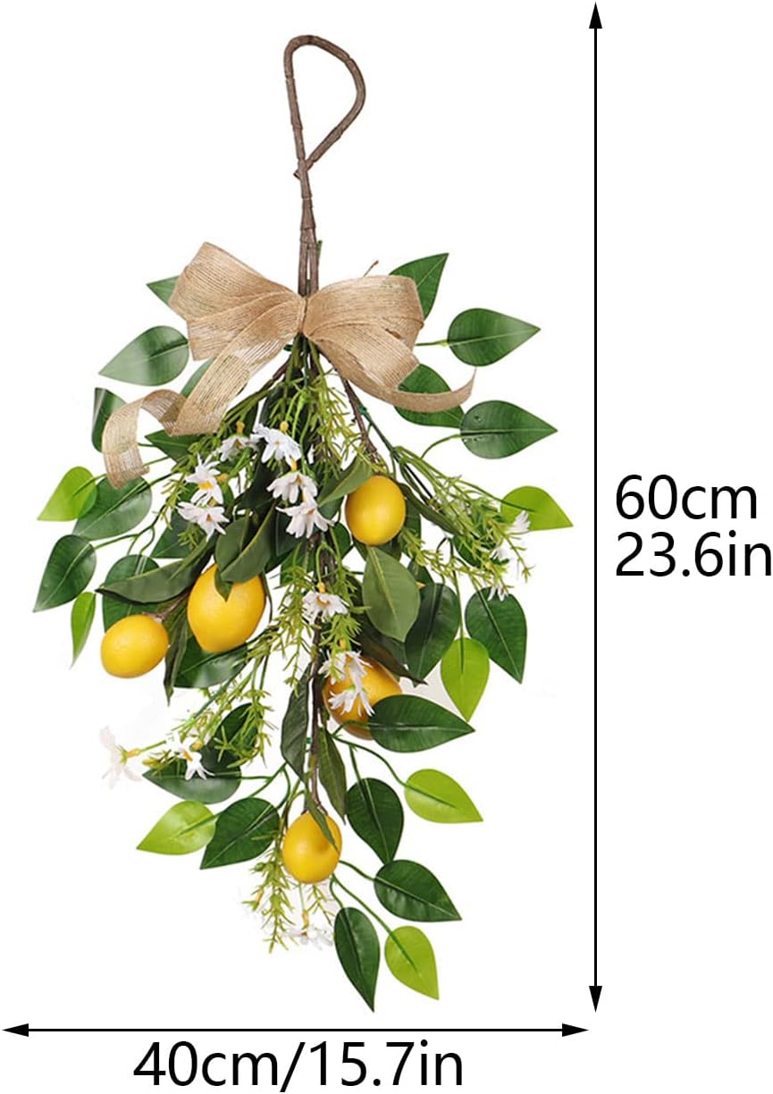 2 Pcs Artificial Lemon Teardrop Wreath Decor