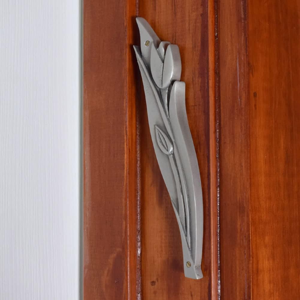 Modern Artisans American Made Pewter Mezuzah with Blooming Tulip Design