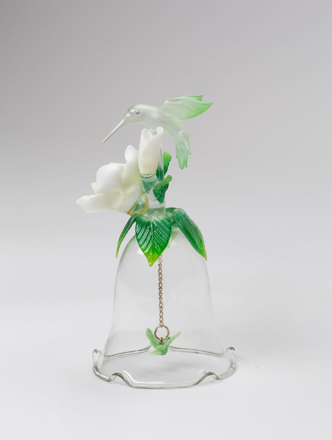 Fine Hand Blown Glass Hummingbird with Porcelain Magnolia Flower Figurine