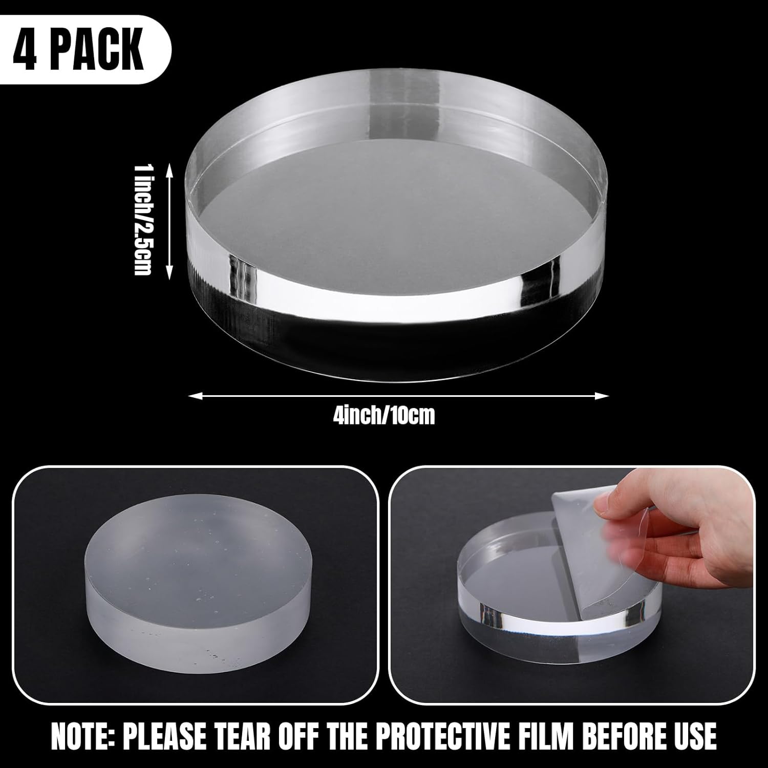 Barydat 4 Pack Clear Acrylic Round Display Blocks for Jewelry and Collectibles