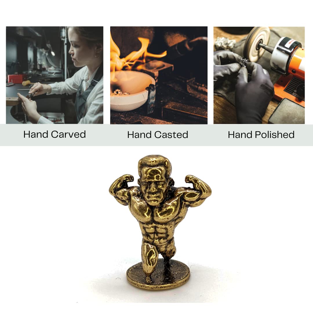 Brass Weightlifter Sculpture - Miniature Bodybuilder Statue