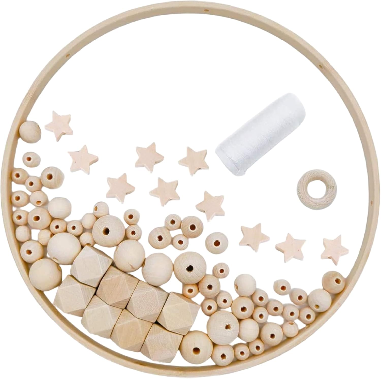 Wooden Baby Mobile Set with Bamboo Rings and Beads