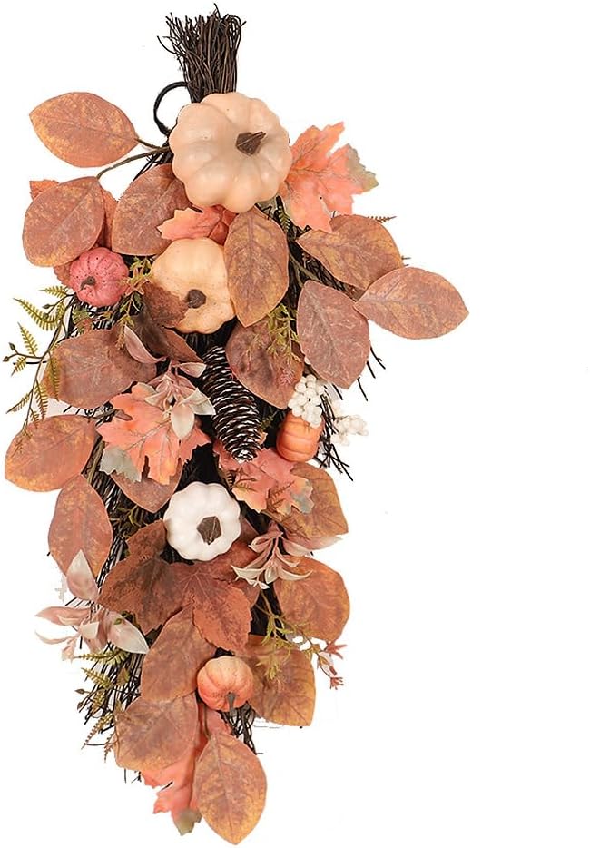 Artificial Fall Teardrop Wreath 26 Inch Seasonal Decor