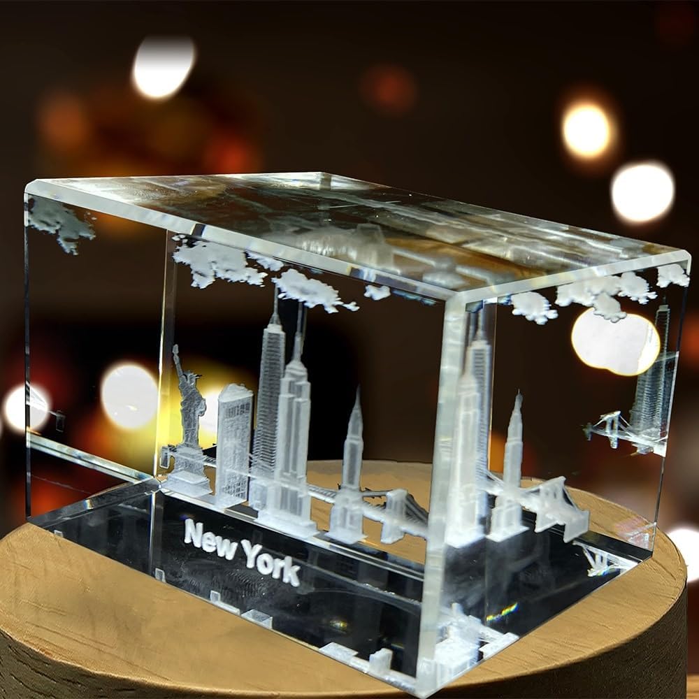 New York City Landmarks 3D Engraved Crystal Souvenir