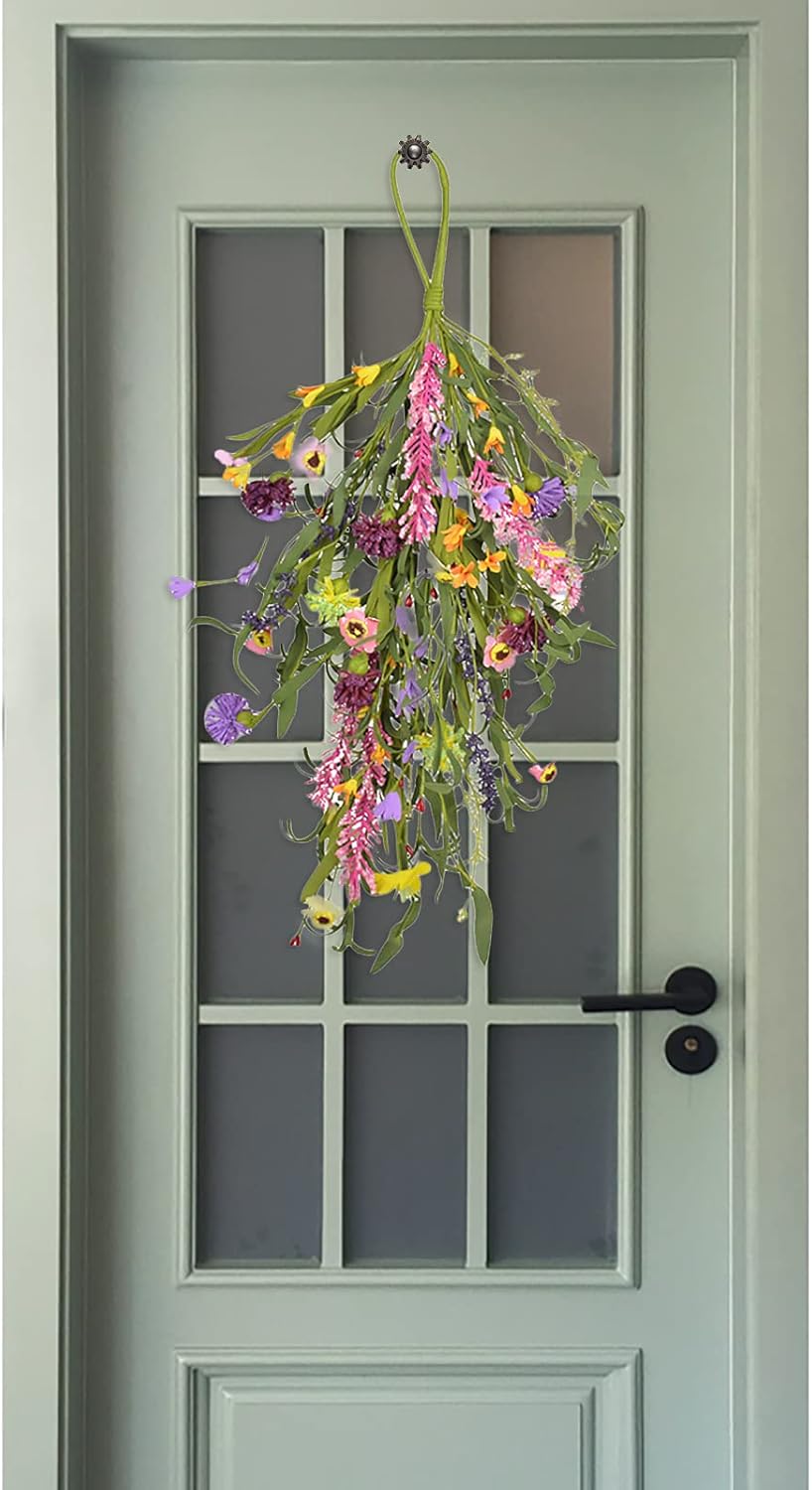 25in Artificial Daisy Teardrop Swag Front Door Decor