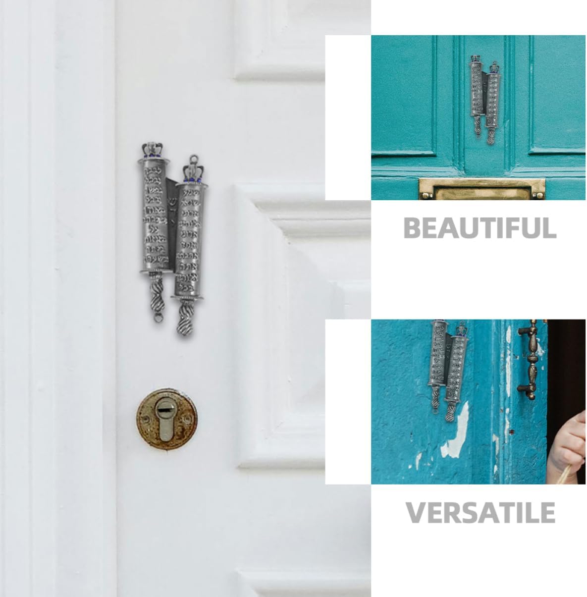 2 Piece Metal Mezuzah Set with Engraved Blessings for Front Door