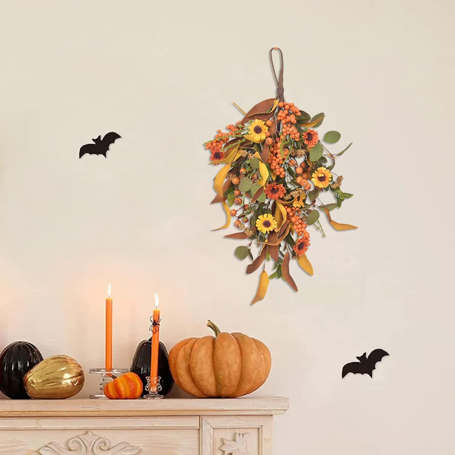 JUOPZKENN Fall Teardrop Swag for Front Door Decor
