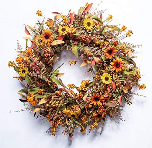 24 Inch Artificial Fall Wreath for Front Door