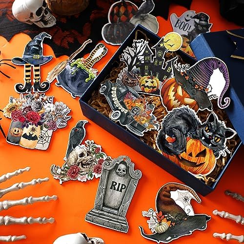 Huwena 36 Pcs Halloween Wood Ornament Set