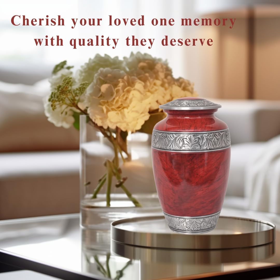 Home Elm Red Cremation Urn for Adult Ashes - Holds 210 Cubic Inches