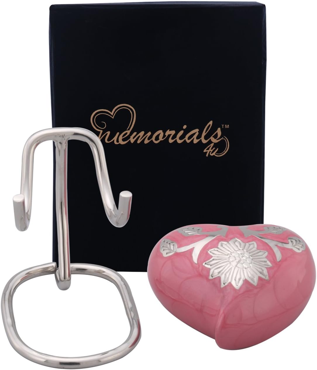 Pink Sunflower Heart Keepsake Urn with Display Stand