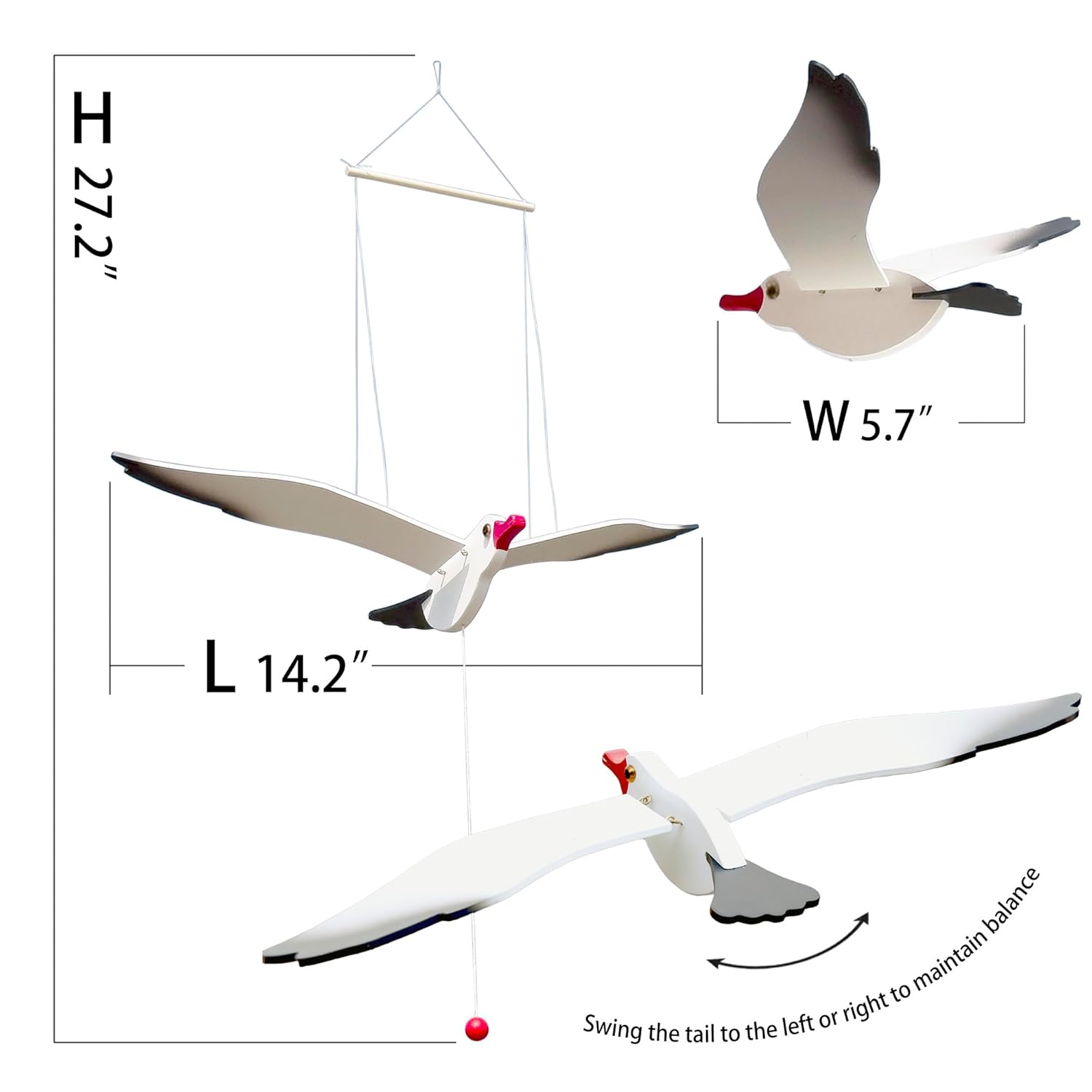 Wooden Seagull Mobile Nautical Decor 14 Inch