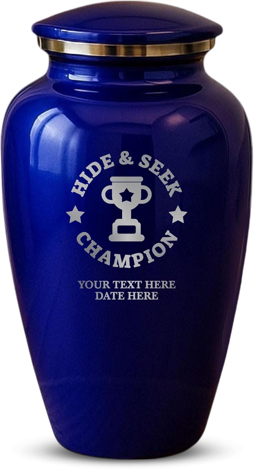 Custom Cremation Urn with Funny Hide Seek Design Purple