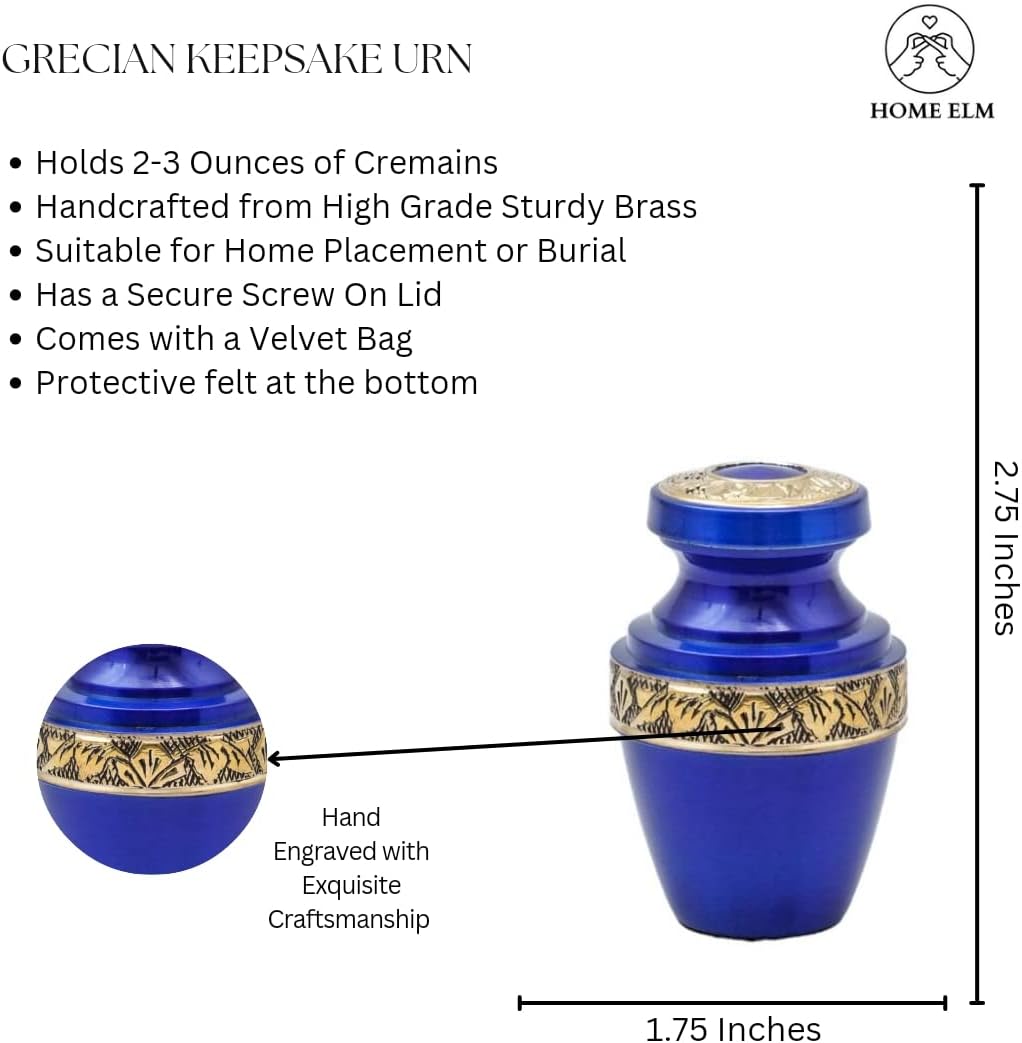 Cremation Urns for Human Ashes - Handcrafted Grecian Urn with Velvet Bag