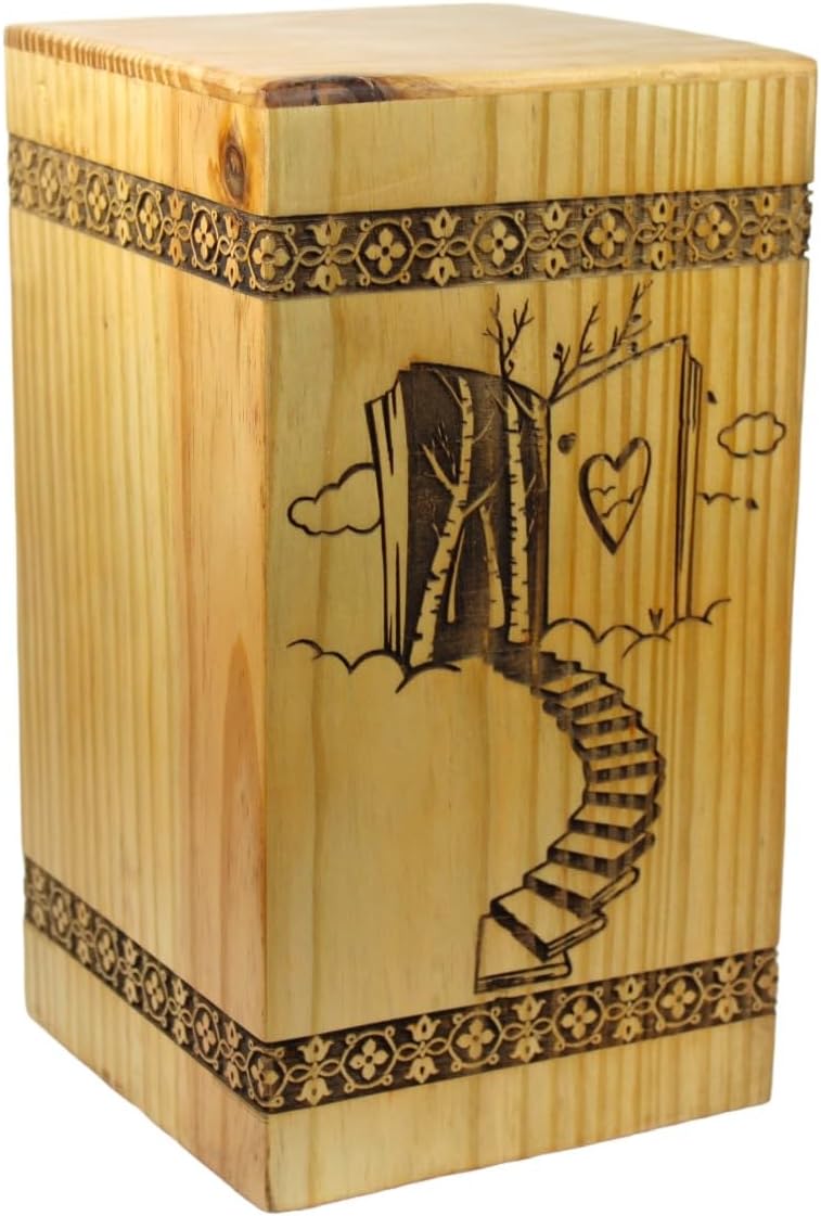 Handcrafted Wooden Cremation Urn with Stairway to Heaven Design