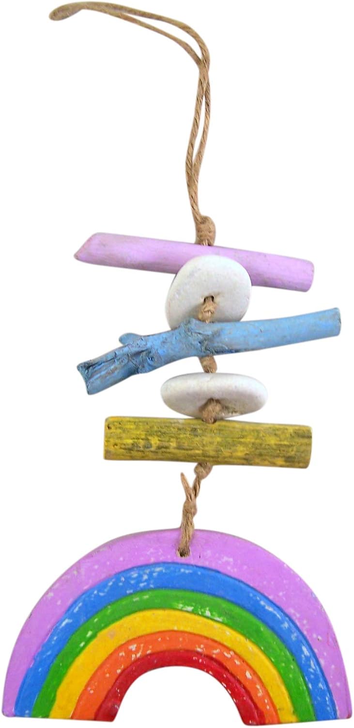 Rustic Painted Driftwood Mobile 10 Inches Rainbow