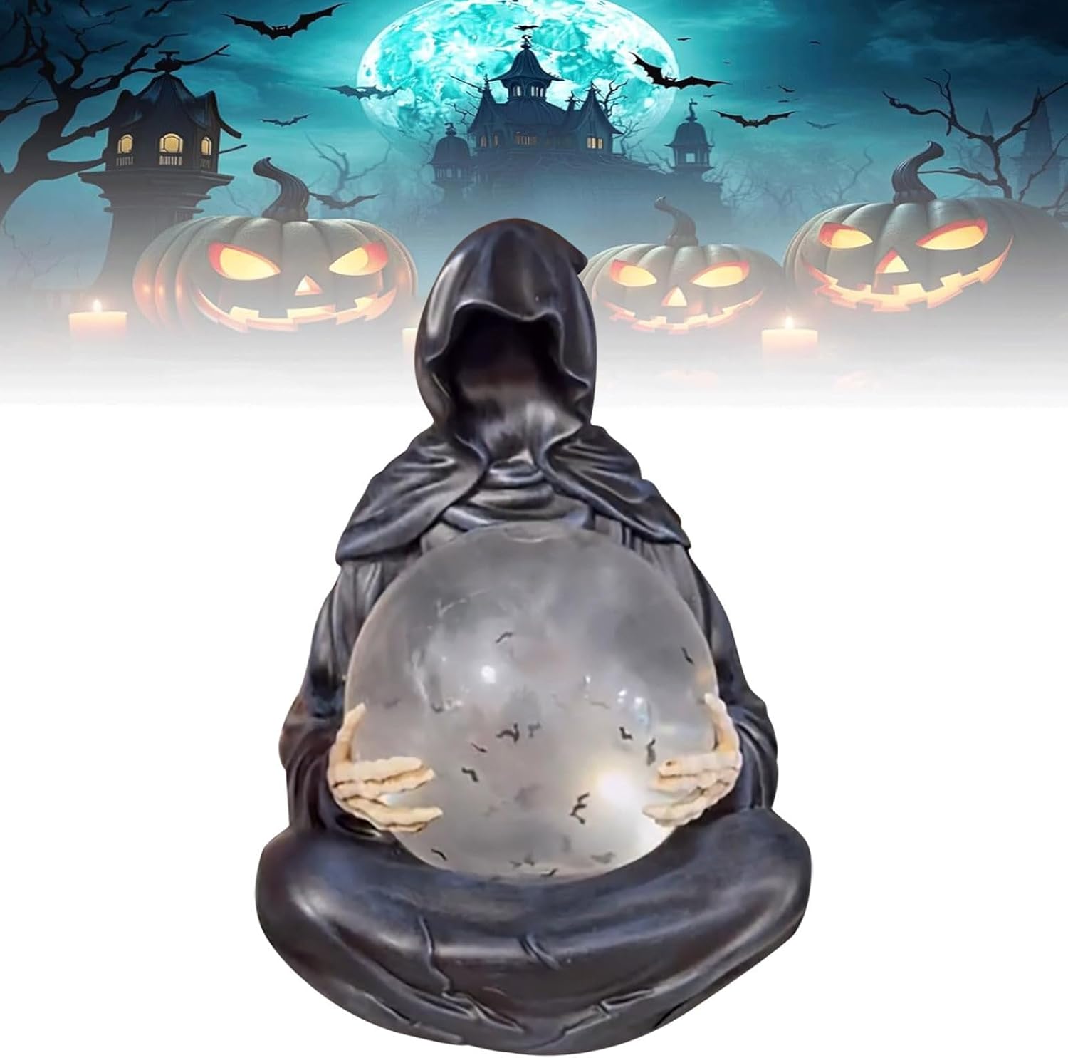 Gothic Reaper Crystal Ball with Floating Bats