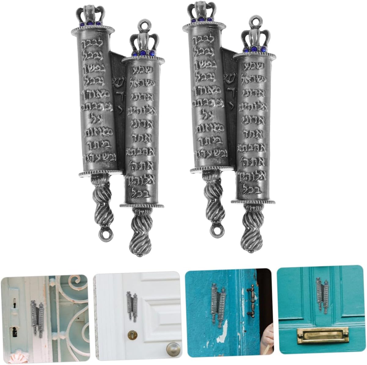 Metal Mezuzah with Engraved Blessing Scroll 2 Sets