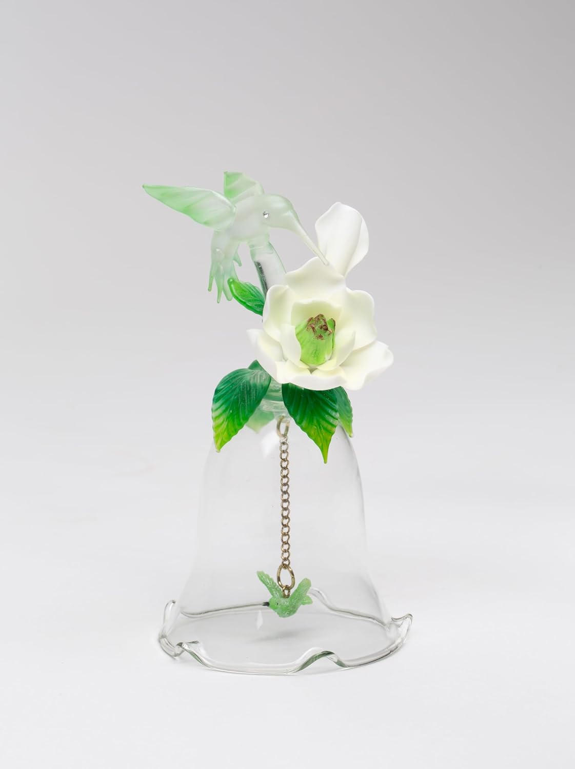 Fine Hand Blown Glass Hummingbird with Porcelain Magnolia Flower Figurine