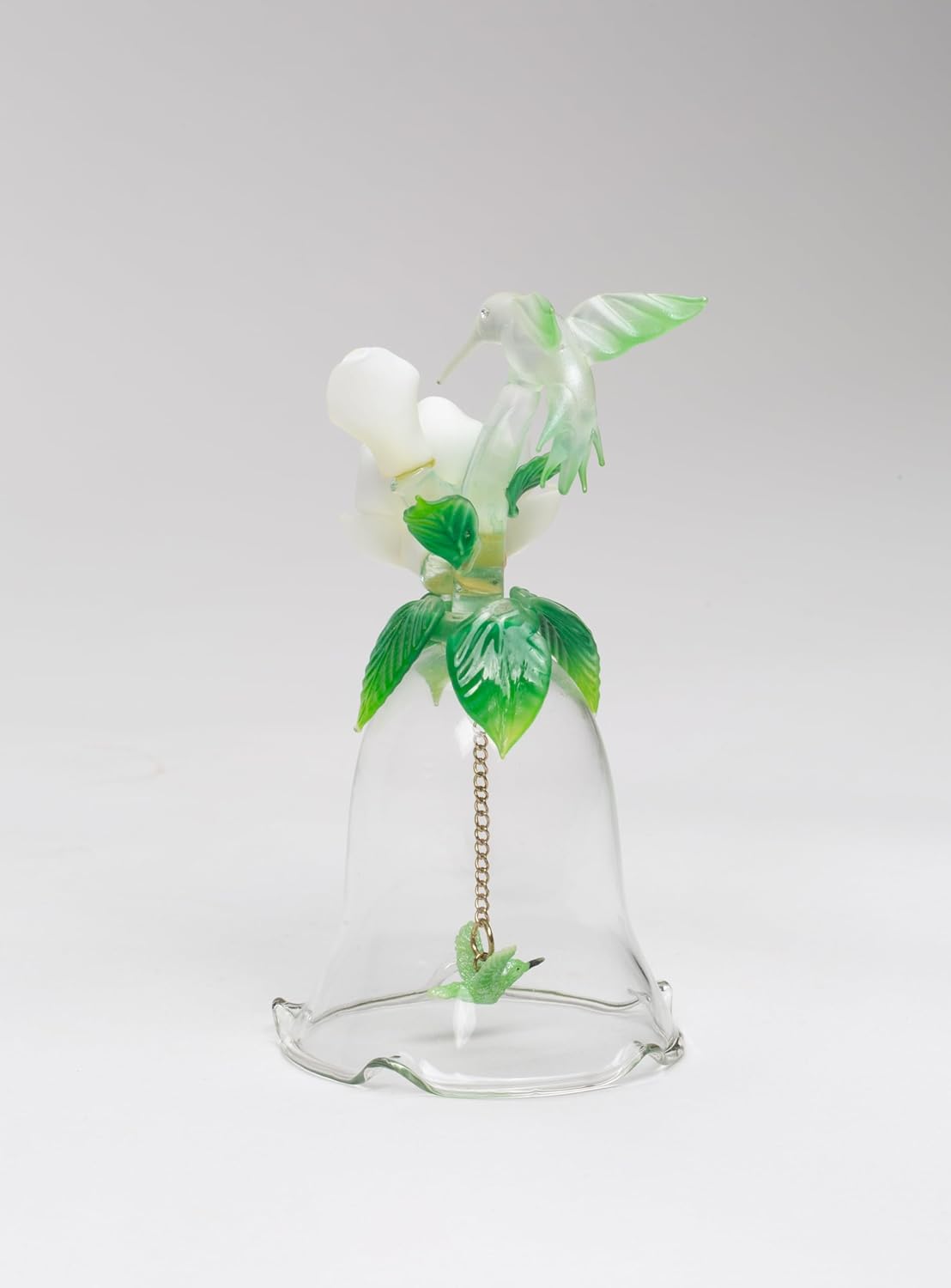 Fine Hand Blown Glass Hummingbird with Porcelain Magnolia Flower Figurine