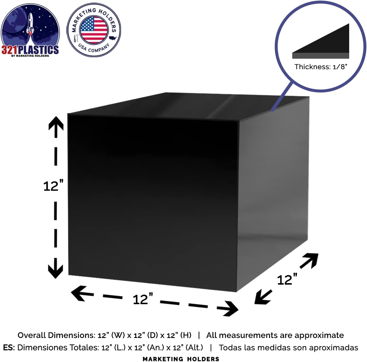 Glossy Black Acrylic Display Riser with One Open Side