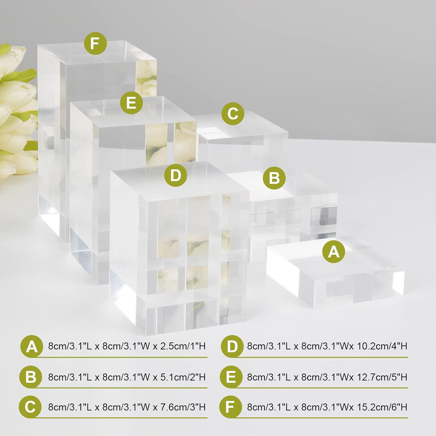 Clear Acrylic Cube Display Risers Set 31x31x1-6 Inch