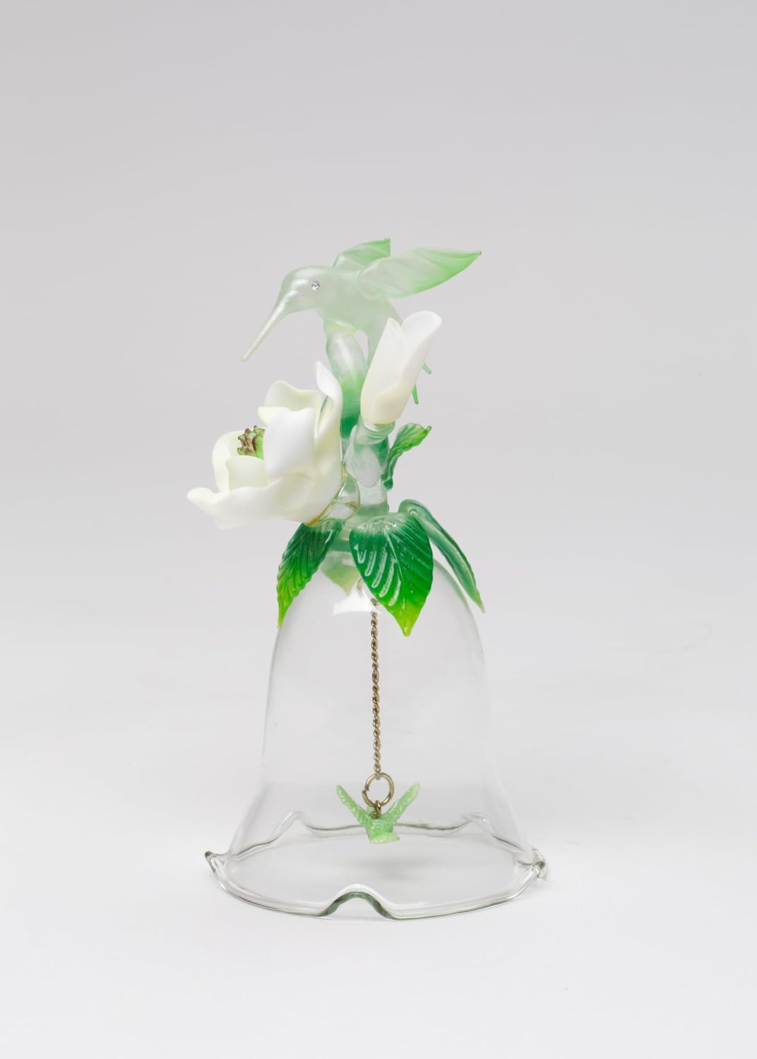 Fine Hand Blown Glass Hummingbird with Porcelain Magnolia Flower Figurine