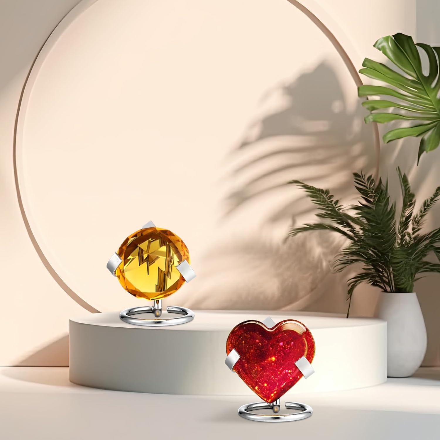 Shimeyao 4 Pcs Silver Metal Crystal Heart Stand