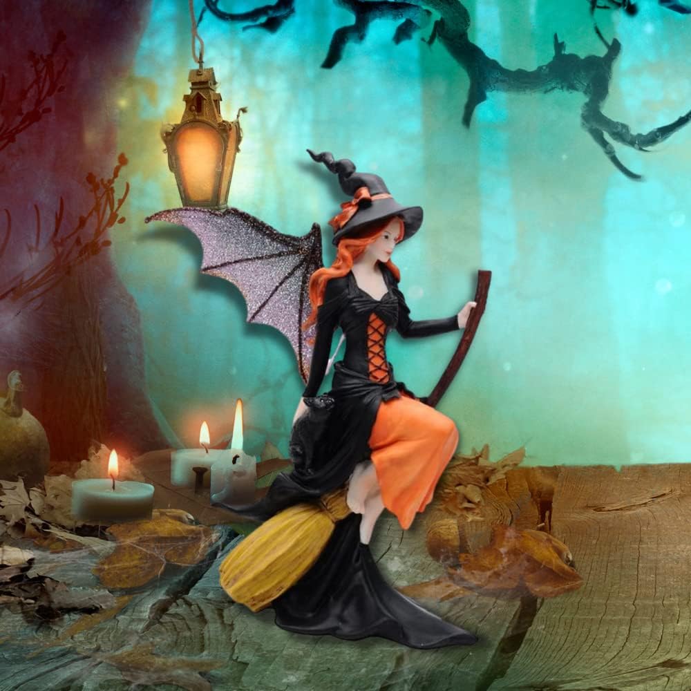Dark Fairy Witch Riding Magic Broom Figurine