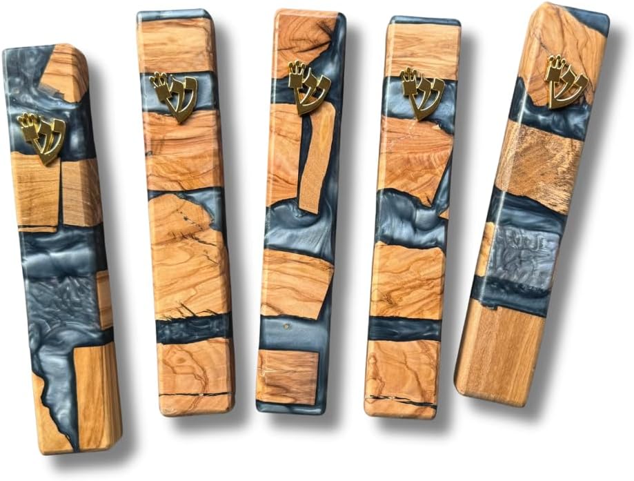 Handcrafted Mezuzah Resin Wood Gray Case