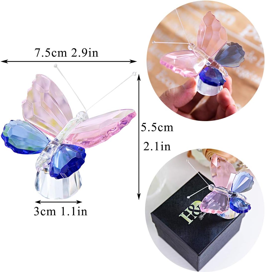 HD Pink Crystal Butterfly Figurine with Crystal Ball Base