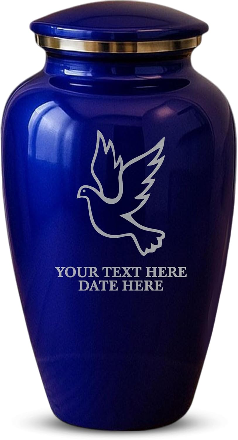 Custom Purple Metal Cremation Urn with Dove Design