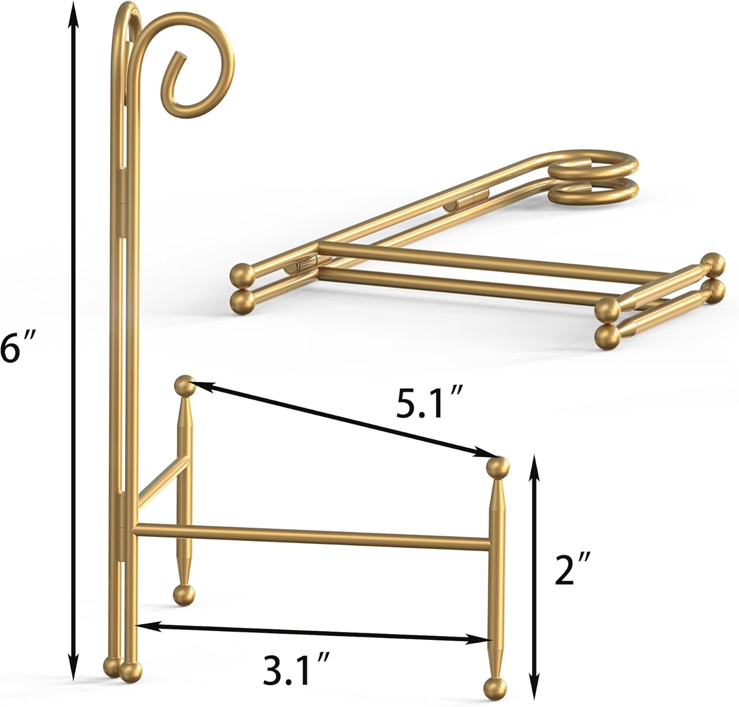Foldable Metal Plate Stand 2-Pack 6-inch Gold