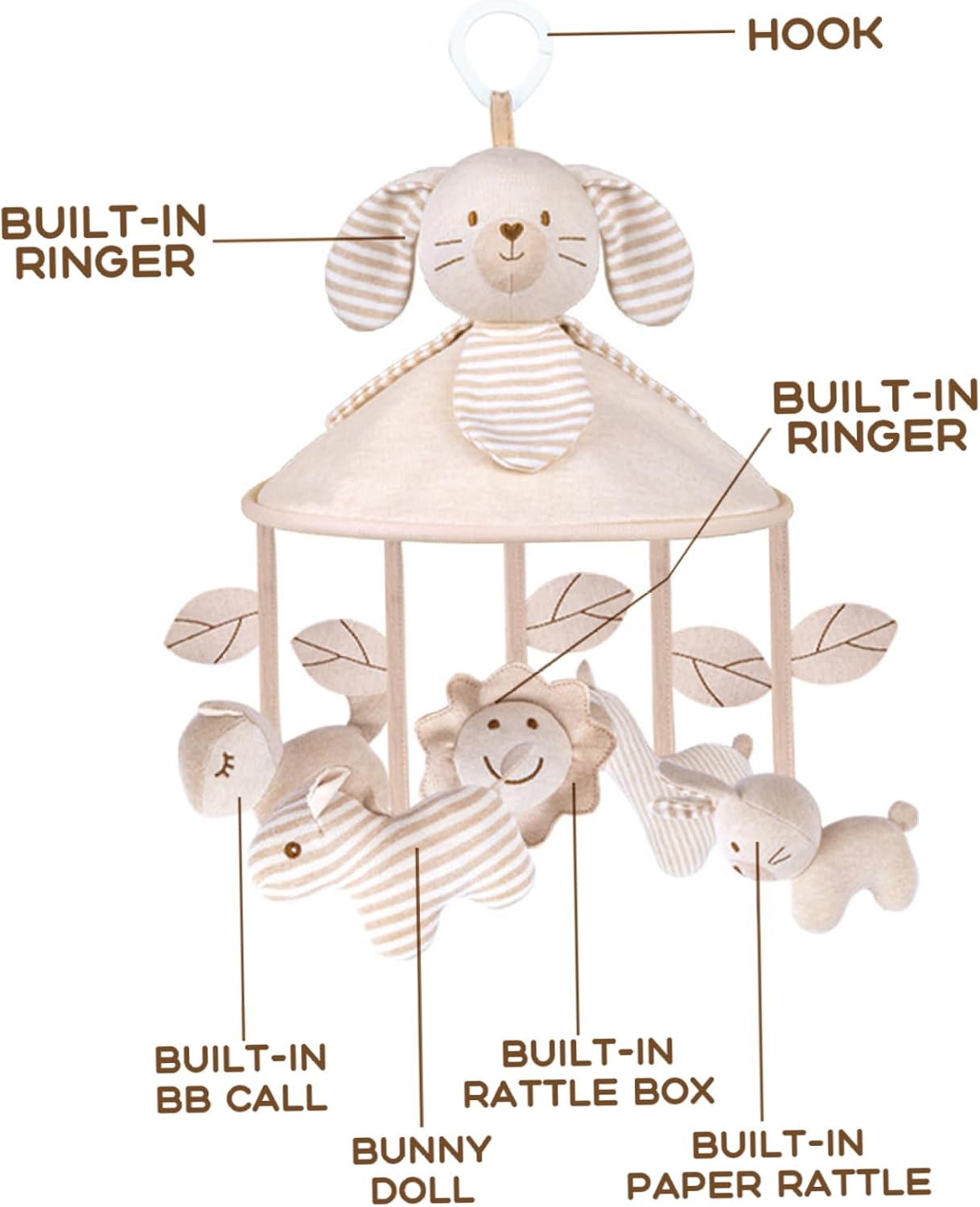 Baby Crib Mobile with Music Box and Squeaker Rattles