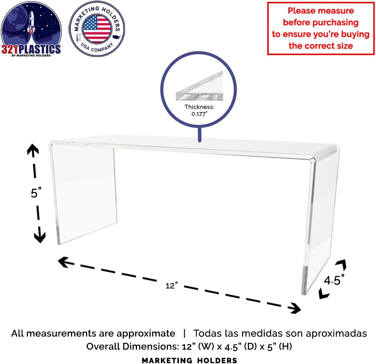 Marketing Holders Acrylic Display Riser Stand 12x45 Inch