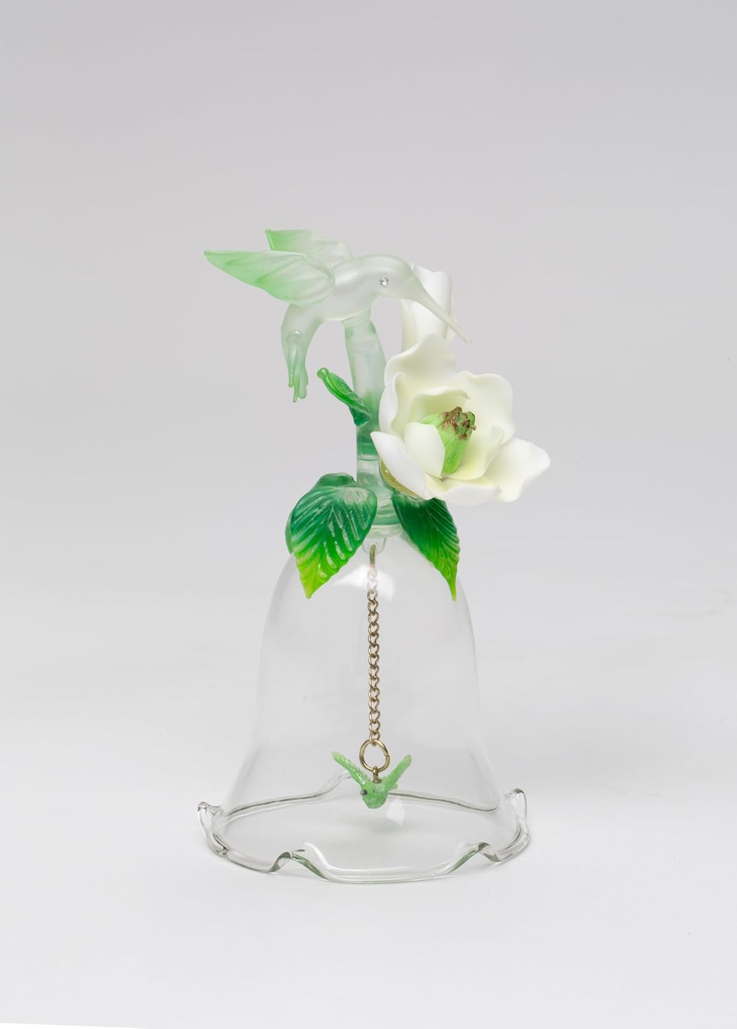 Fine Hand Blown Glass Hummingbird with Porcelain Magnolia Flower Figurine